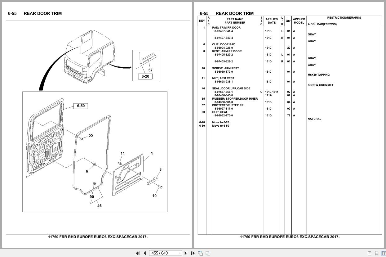 Isuzu Truck FRR RHD EUROPE EURO6 EXC.SPACECAB 2017 Parts Catalog 11760 (2)