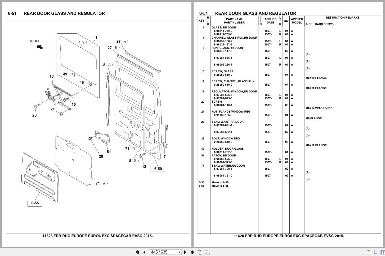 Isuzu Truck FRR RHD EUROPE EURO6 EXC.SPACECAB EVSC 2015 Parts Catalog 11628 (2)