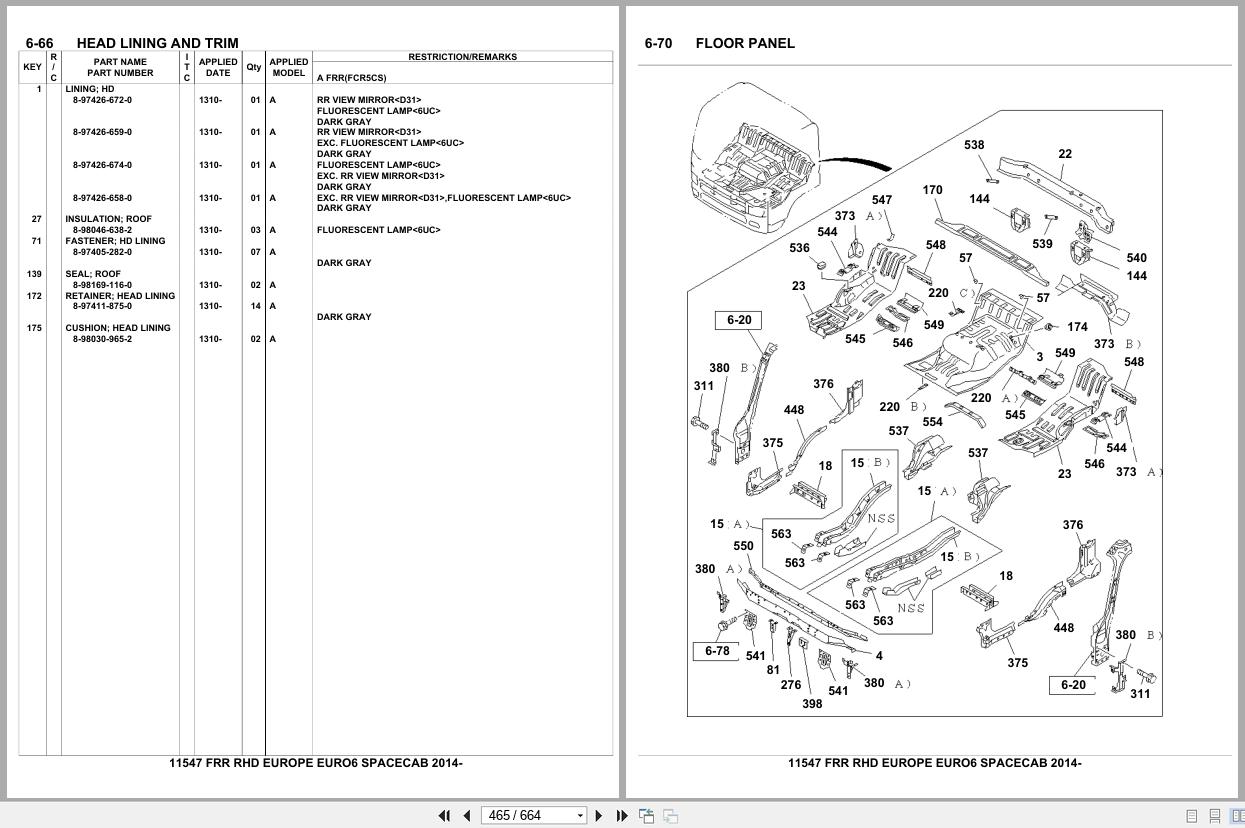 Isuzu Truck FRR RHD EUROPE EURO6 SPACECAB 2014 Parts Catalog 11547 (2)
