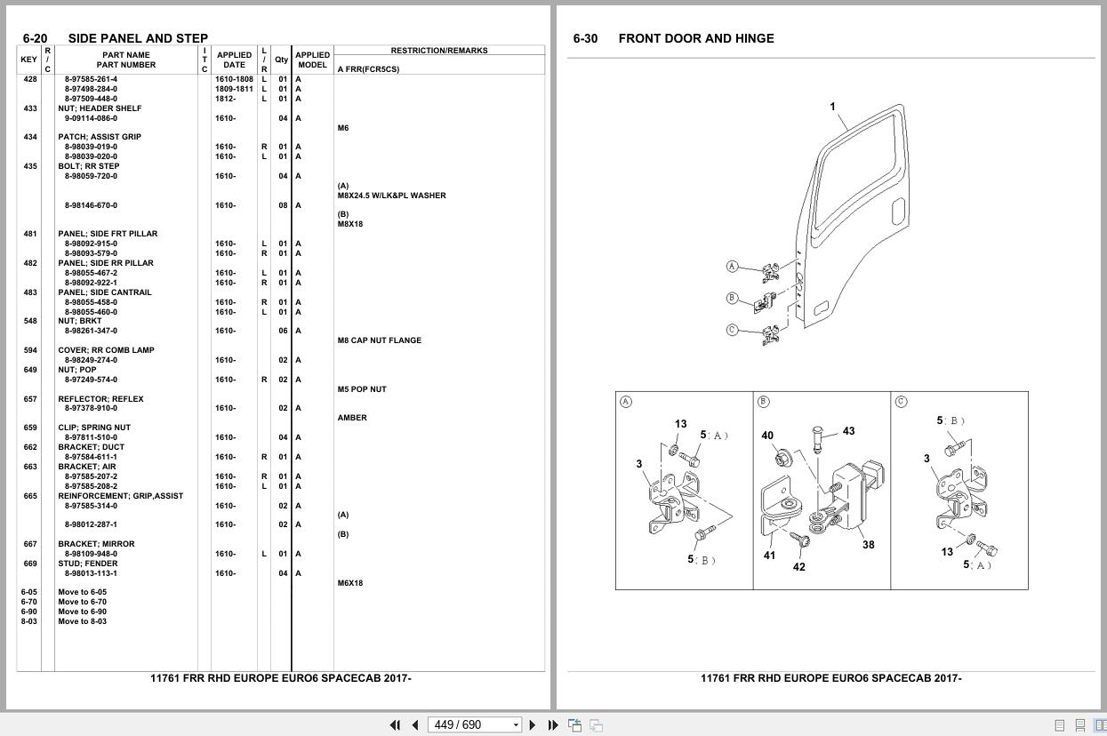 Isuzu Truck FRR RHD EUROPE EURO6 SPACECAB 2017 Parts Catalog 11761 (2)