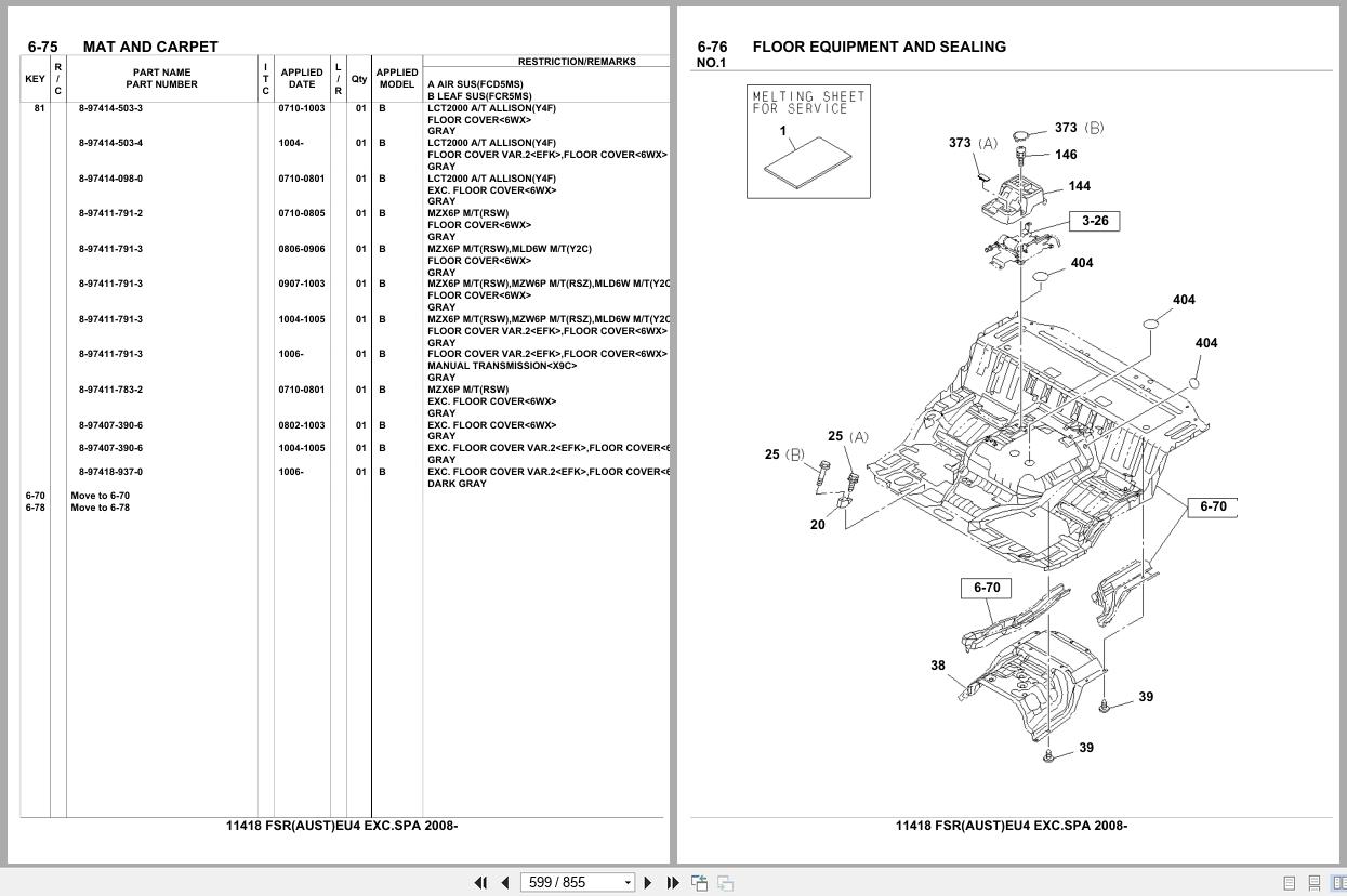 Isuzu Truck FSR AUSTRALIA EU4 EXC.SPA 2008 Parts Catalog 11418 (2)