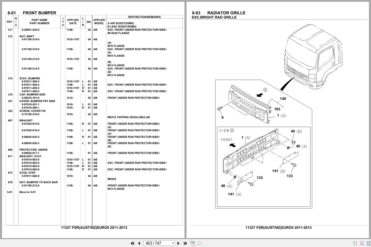 Isuzu Truck FSR AUSTRALIA NEW ZEALAND EURO5 2011 2013 Parts Catalog 11327 (2)