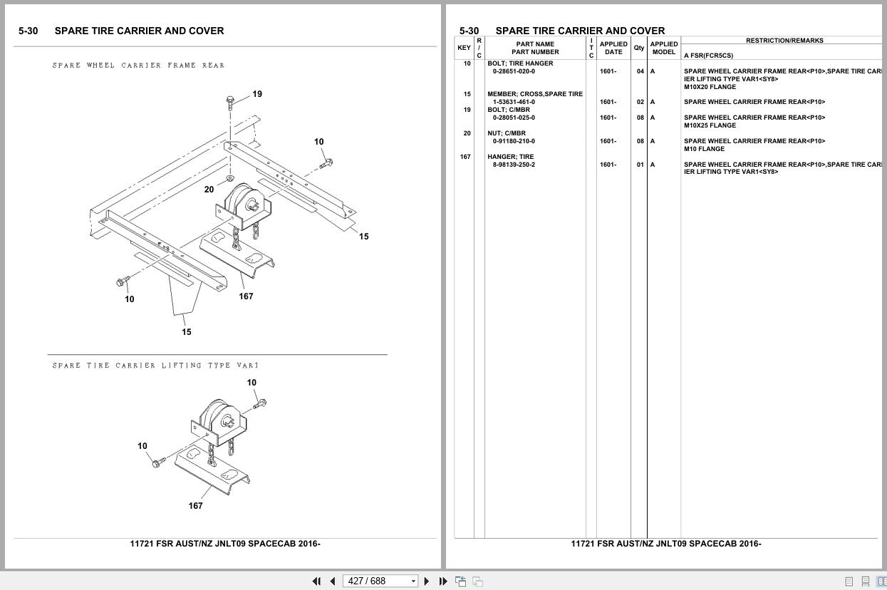 Isuzu Truck FSR AUSTRALIA NEW ZEALAND JNLT09 SPACECAB 2016 Parts Catalog 11721 (2)
