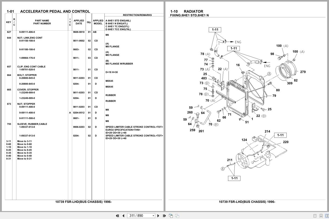 Isuzu Truck FSR LHD BUS CHASSIS 1996 Parts Catalog 10739 (2)