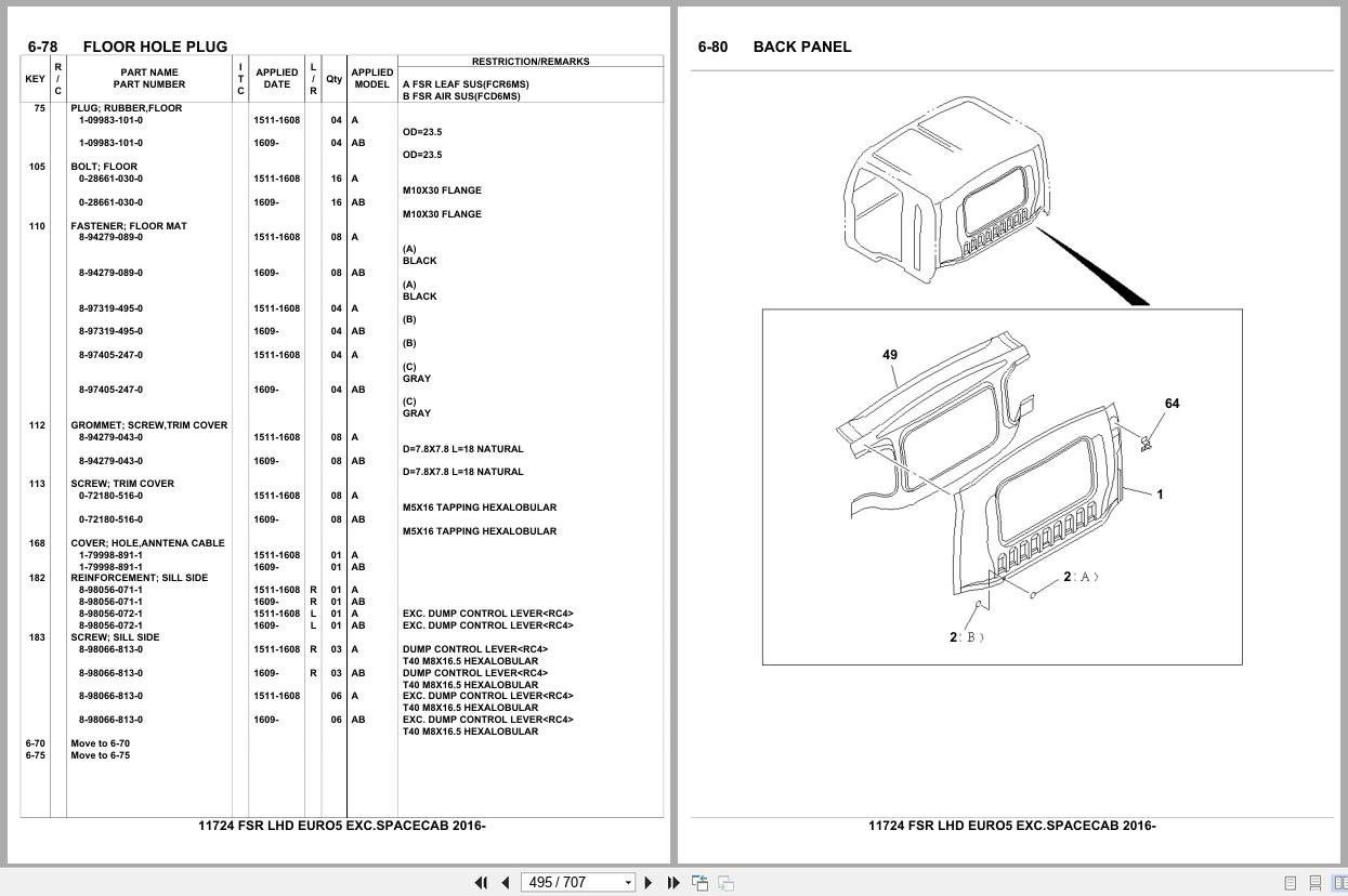 Isuzu Truck FSR LHD EURO5 EXC.SPACECAB 2016 Parts Catalog 11724 (2)