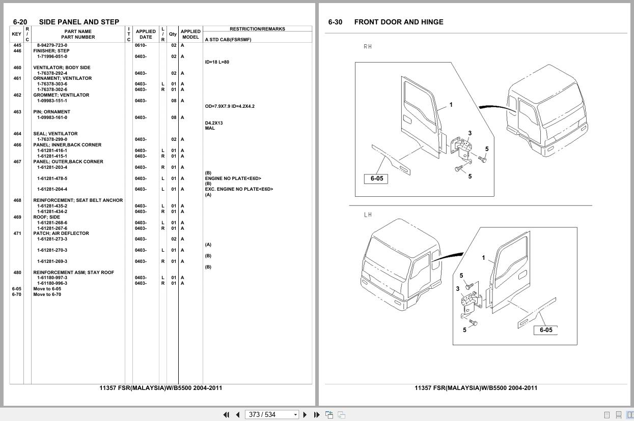Isuzu Truck FSR MALAYSIA W B5500 2004 2011 Parts Catalog 11357 (2)