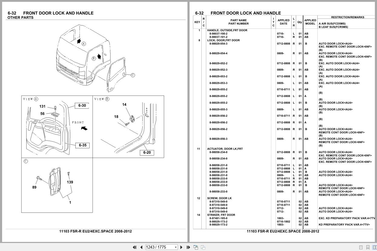 Isuzu Truck FSR R EU2 4EXC.SPACE 2008 2012 Parts Catalog 11103 (2)