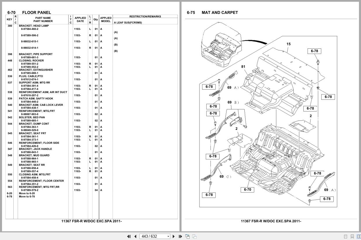 Isuzu Truck FSR R W DOC EXC.SPA 2011 Parts Catalog 11367 (2)