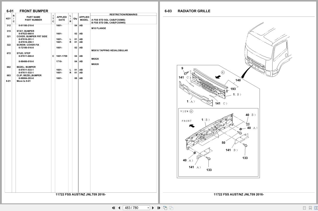 Isuzu Truck FSS AUSTRALIA NEW ZEALAND JNLT09 2016 Parts Catalog 11722 (2)