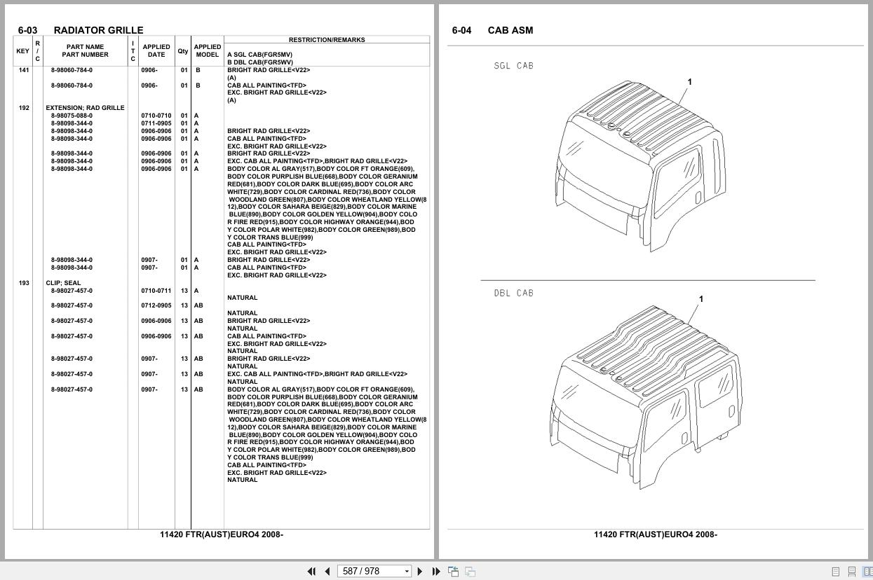 Isuzu Truck FTR AUSTRALIA EURO4 2008 Parts Catalog 11420 (2)