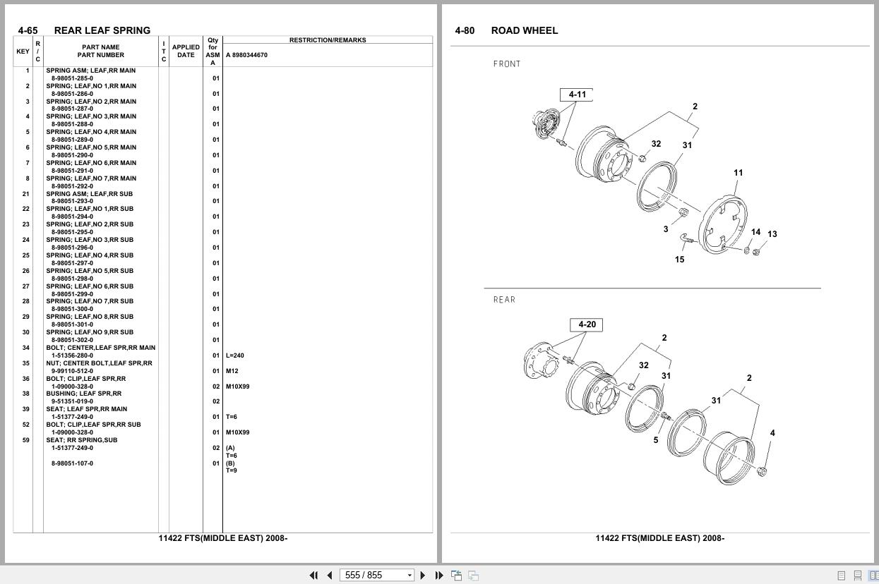 Isuzu Truck FTS MIDDLE EAST 2008 Parts Catalog 11422 (2)