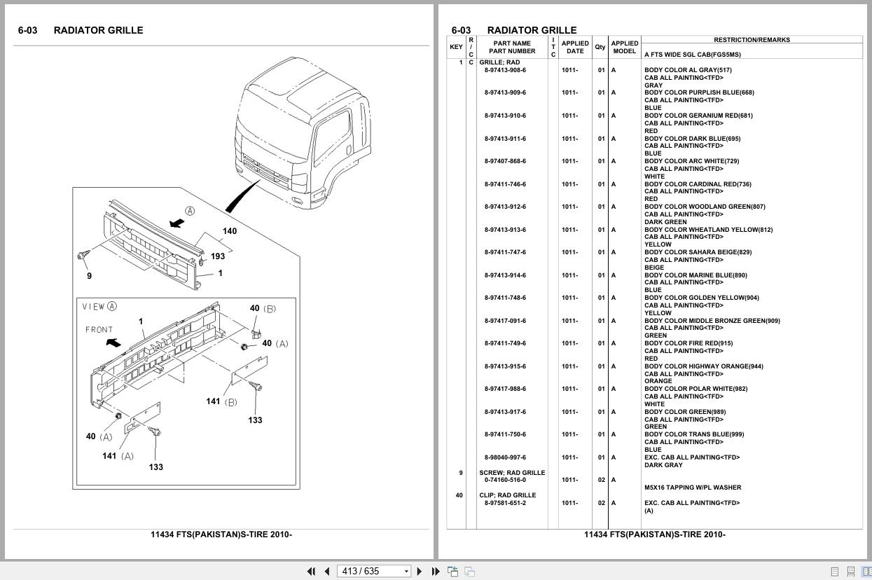 Isuzu Truck FTS PAKISTAN S TIRE 2010 Parts Catalog 11434 (2)