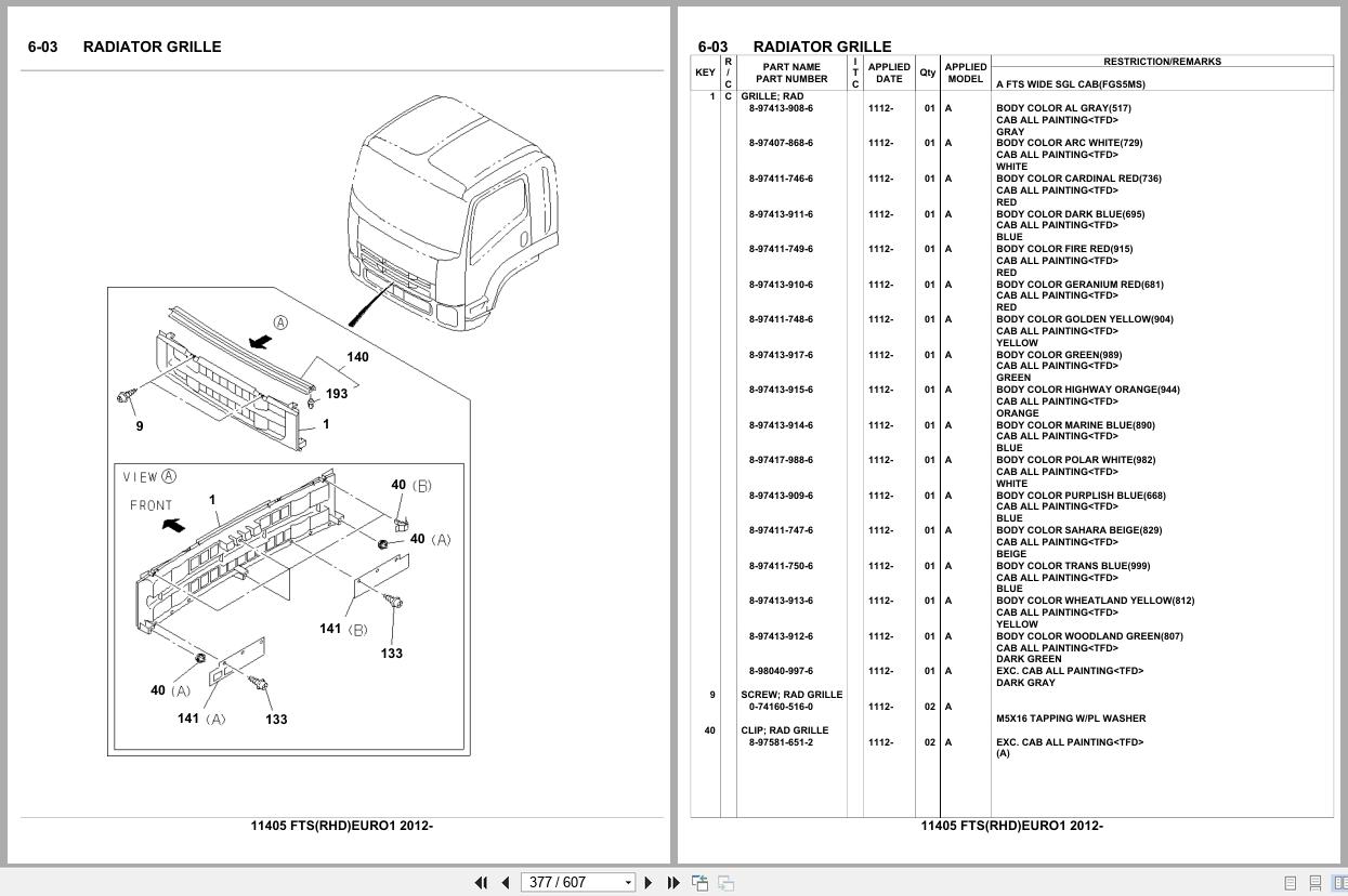 Isuzu Truck FTS RHD EURO1 2012 Parts Catalog 11405 (2)