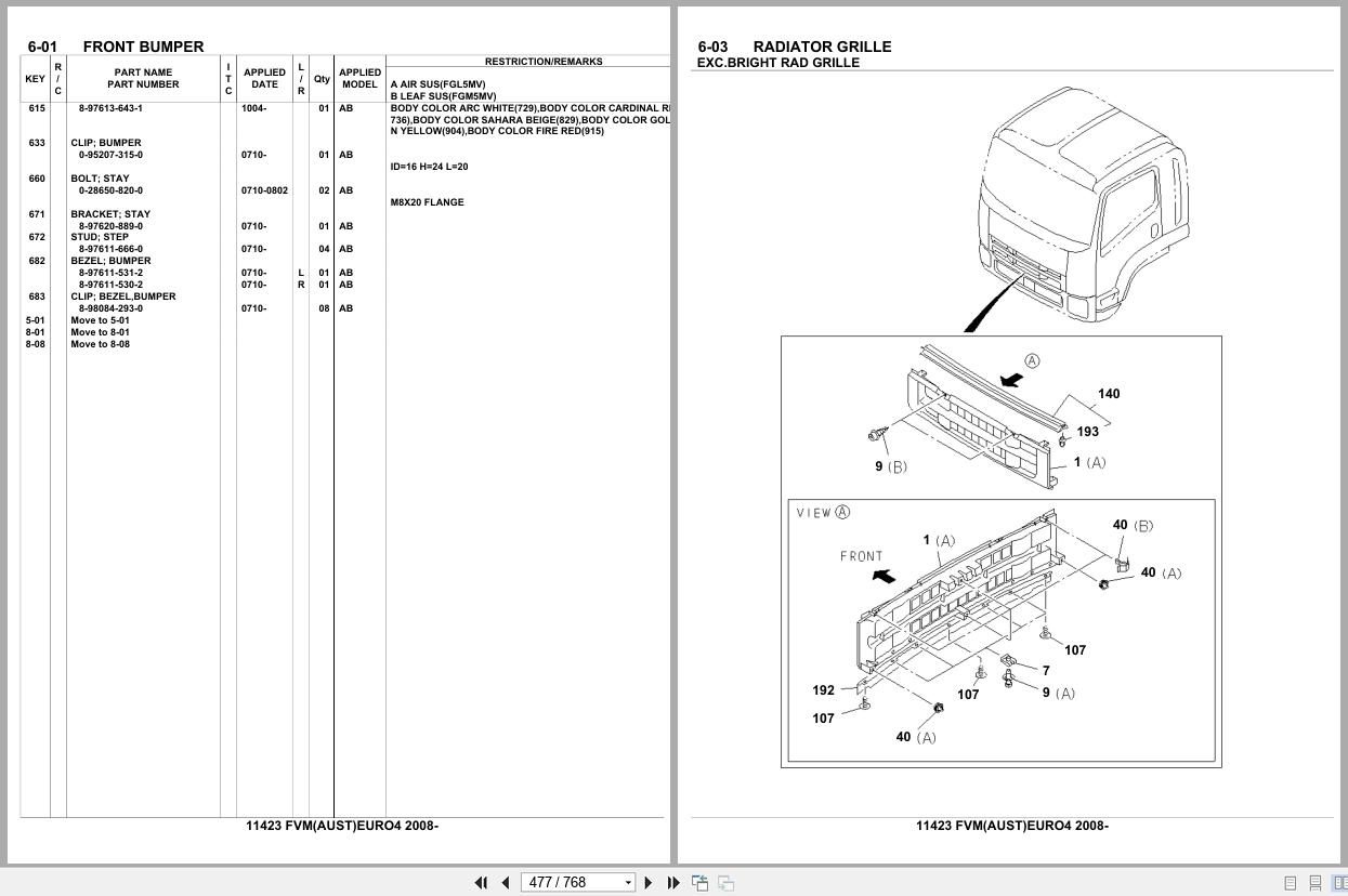 Isuzu Truck FVM AUSTRALIA EURO4 2008 Parts Catalog 11423 (2)