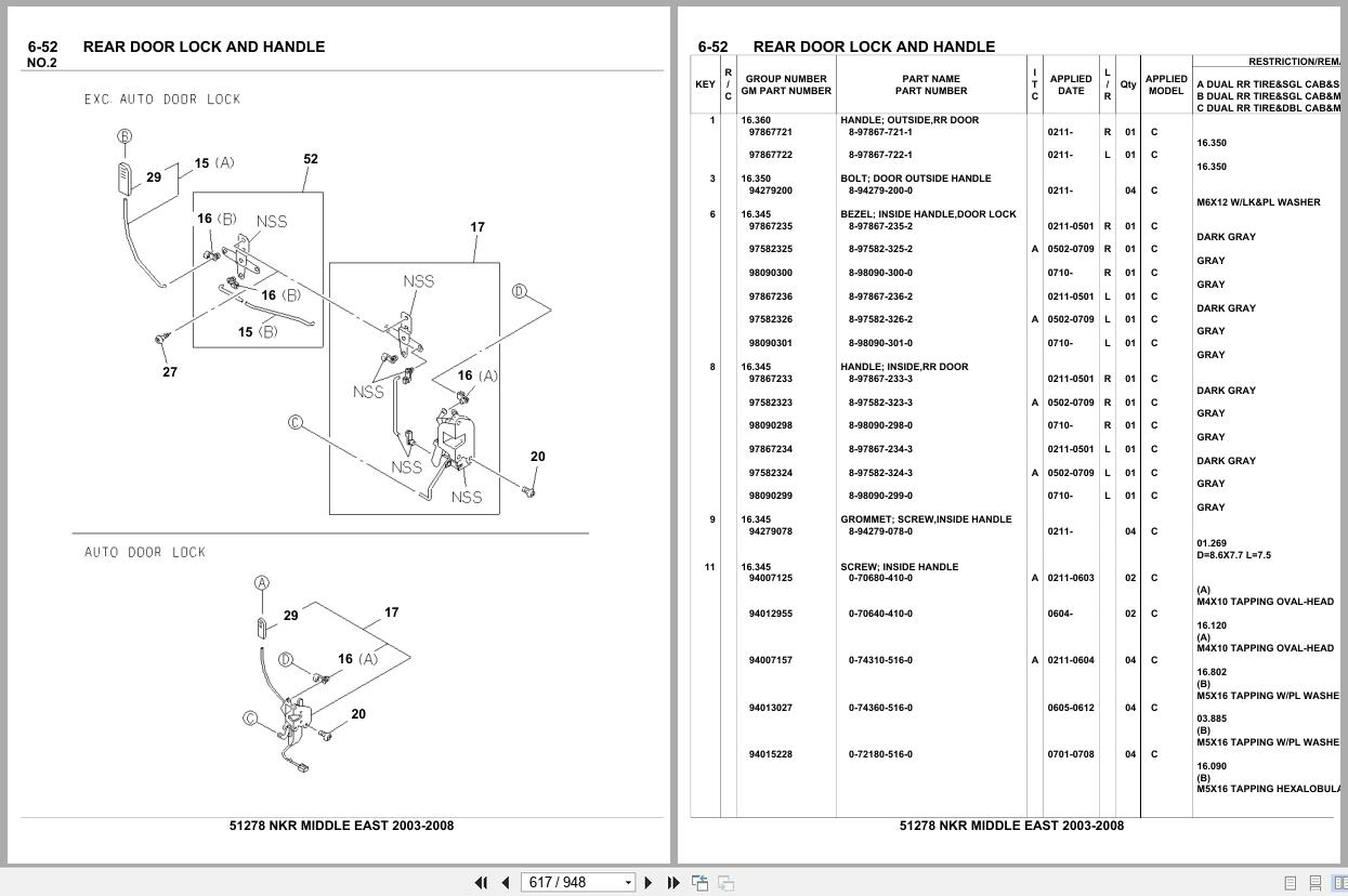 Isuzu Truck NKR MIDDLE EAST 2003 2008 Parts Catalog 51278 (2)