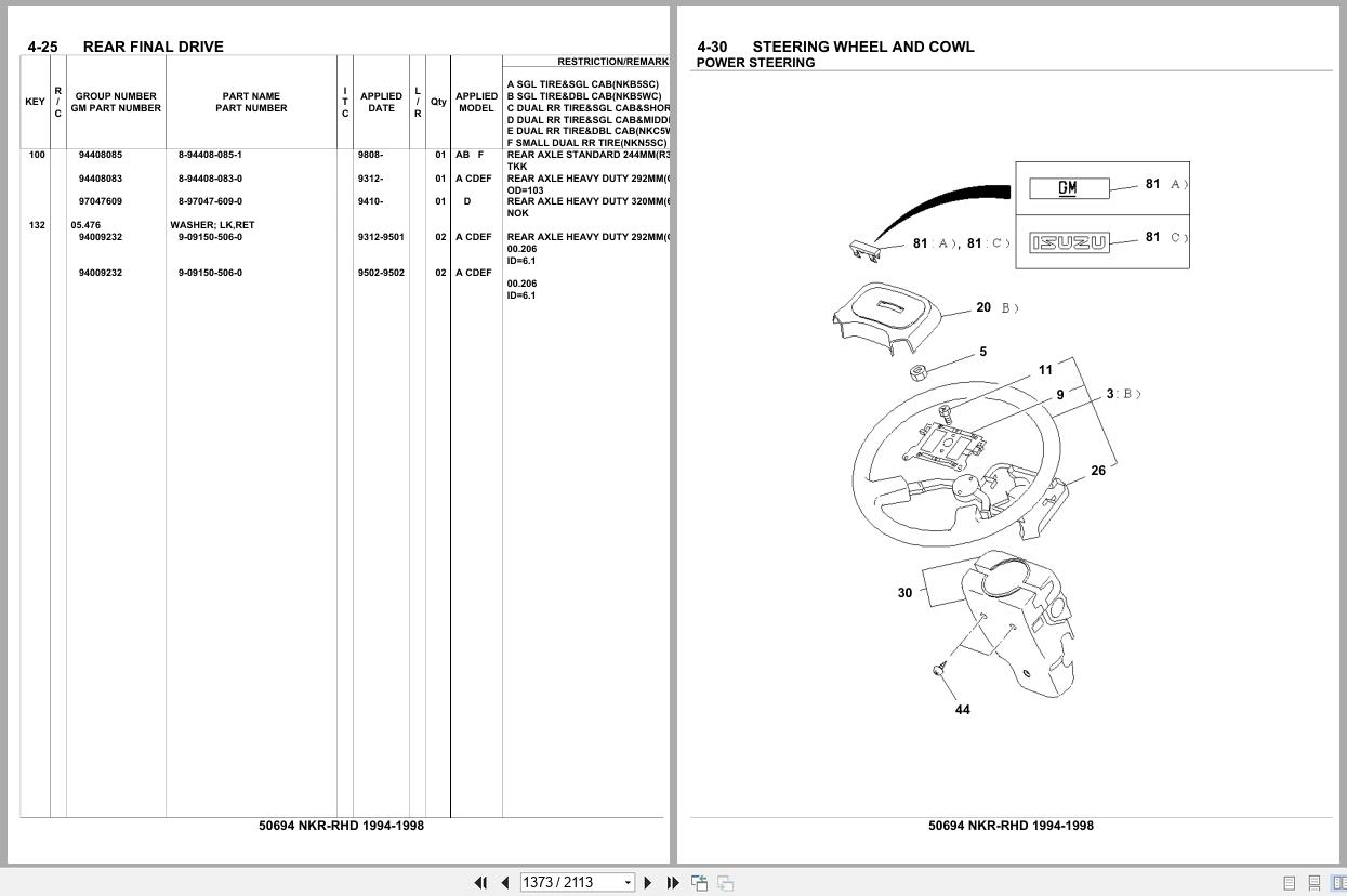 Isuzu Truck NKR RHD 1994 1998 Parts Catalog 50694 (2)