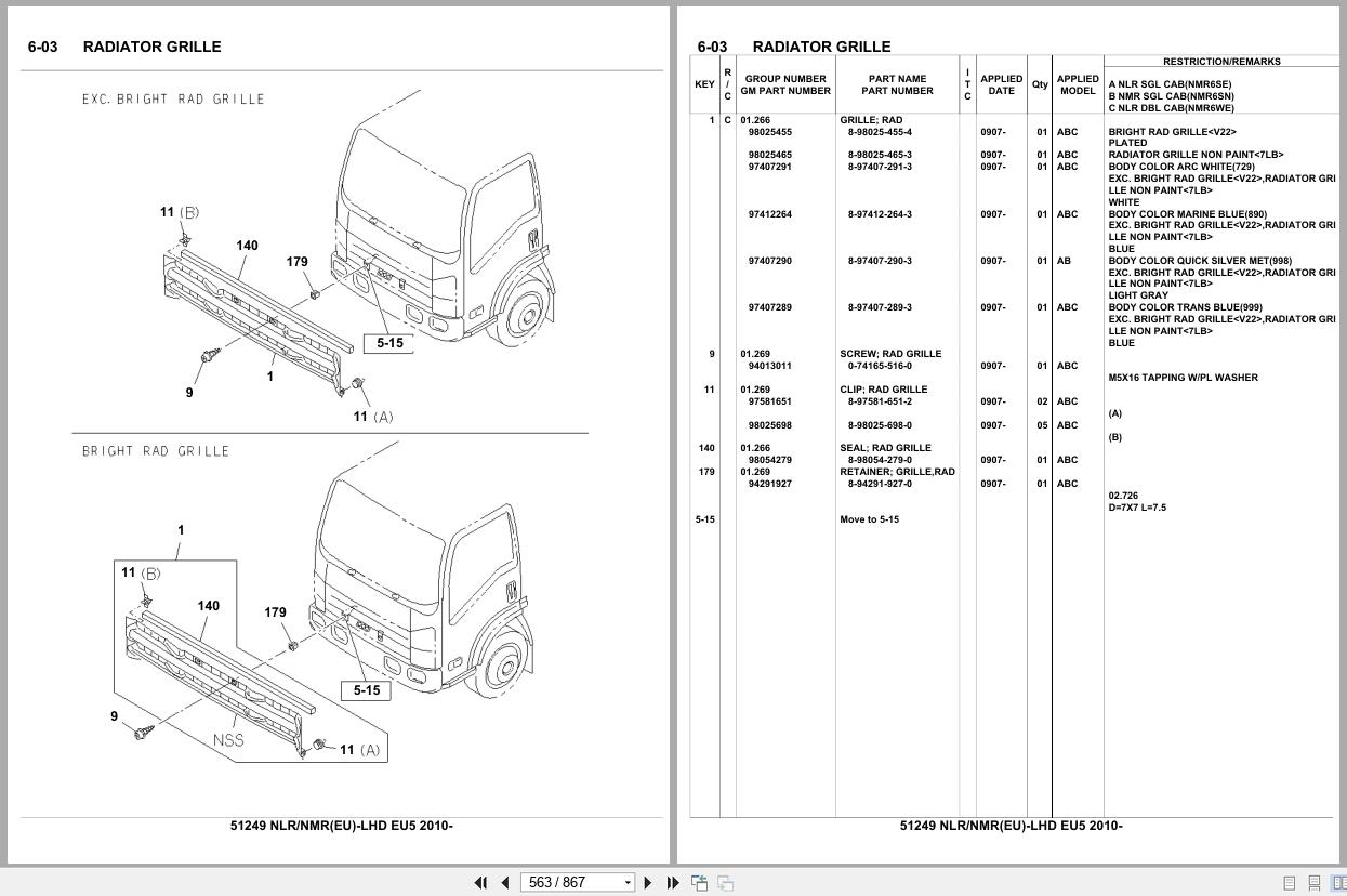 Isuzu Truck NLR NMR EU LHD EU5 2010 Parts Catalog 51249 (2)