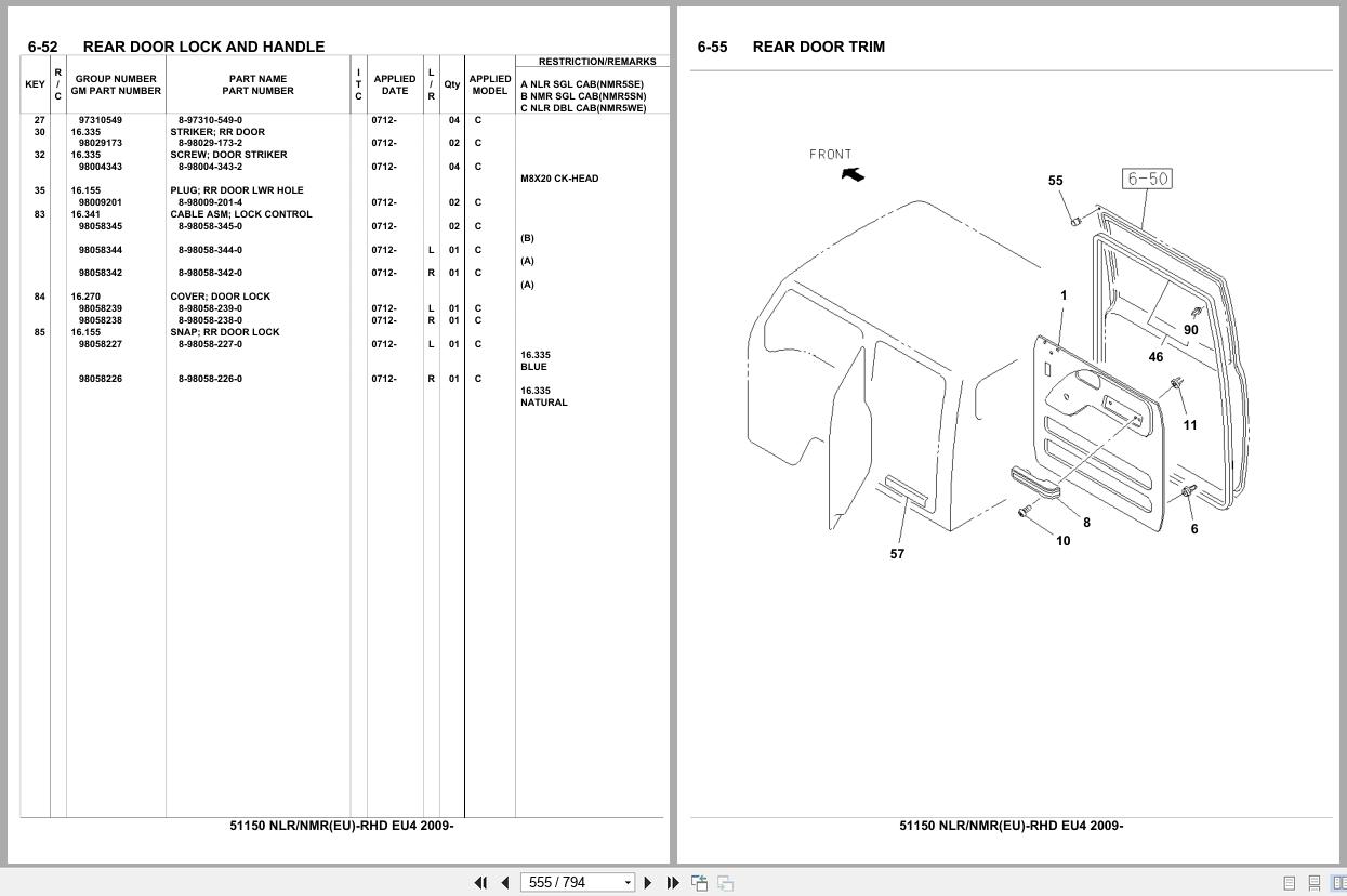 Isuzu Truck NLR NMR EU RHD EU4 2009 Parts Catalog 51150 (2)