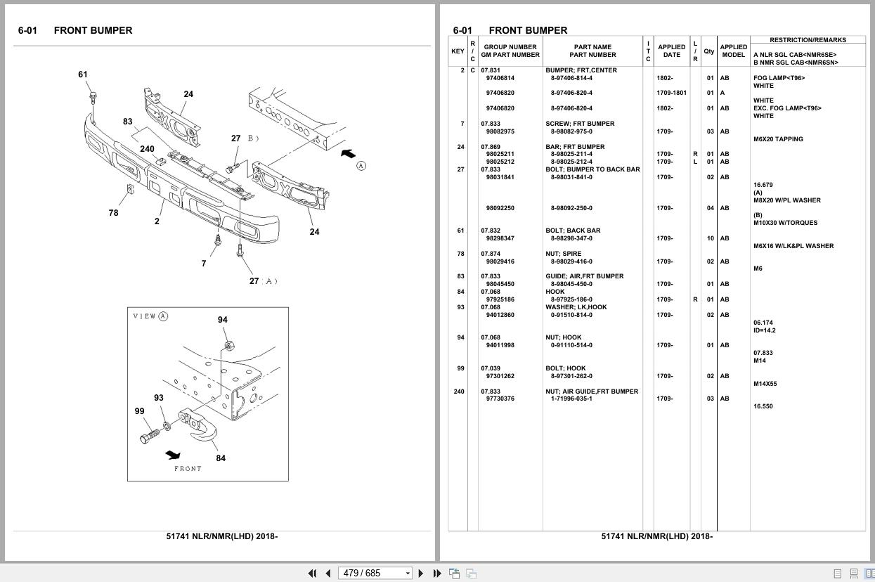 Isuzu Truck NLR NMR LHD 2018 Parts Catalog 51741 (2)