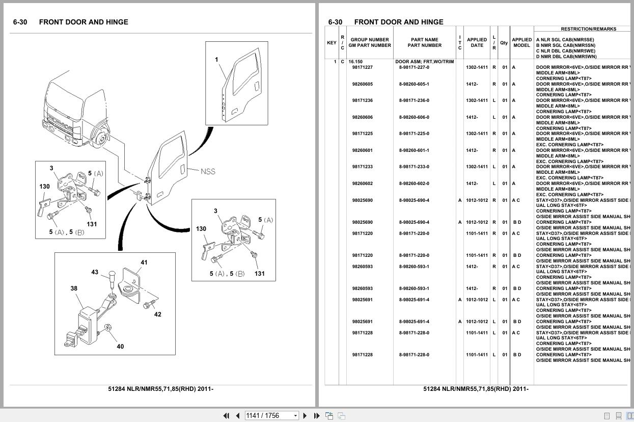 Isuzu Truck NLR55 NLR71 NLR85 NMR55 NMR71 NMR85 RHD 2011 Parts Catalog 51284 (2)
