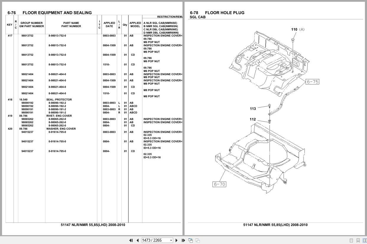 Isuzu Truck NLR55 NLR85 NMR55 NMR85 LHD 2008 2010 Parts Catalog 51147 (2)