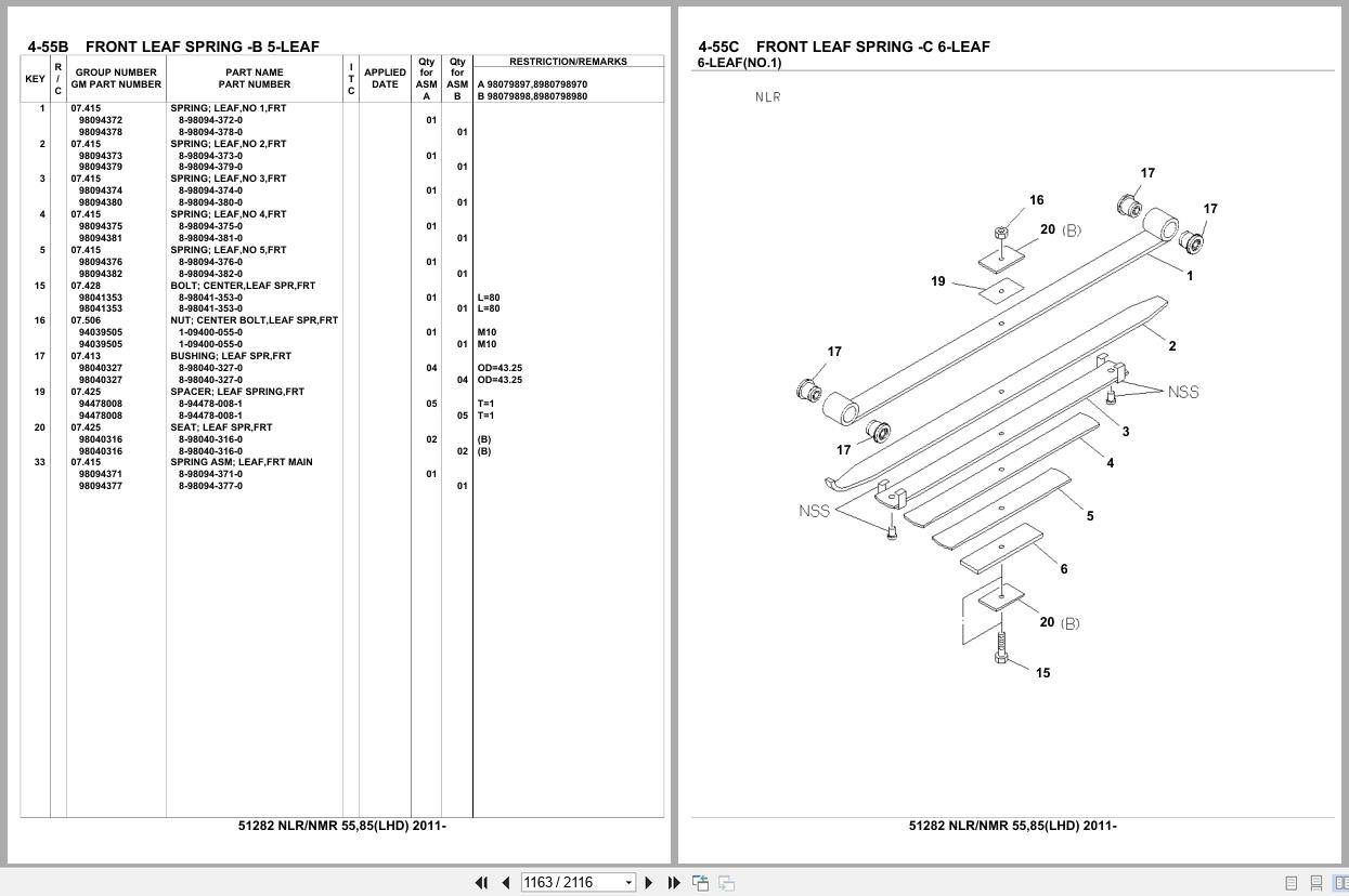 Isuzu Truck NLR55 NLR85 NMR55 NMR85 LHD 2011 Parts Catalog 51282 (2)