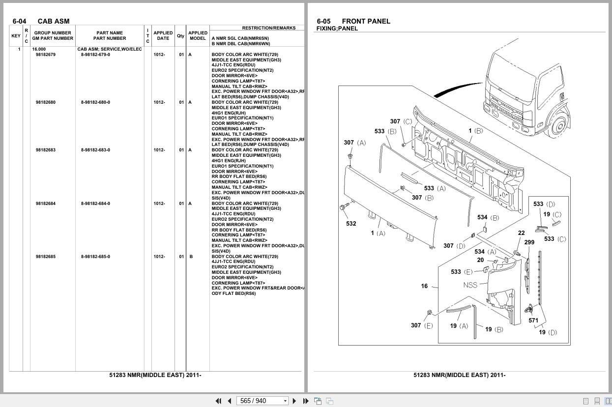 Isuzu Truck NMR MIDDLE EAST 2011 Parts Catalog 51283 (2)