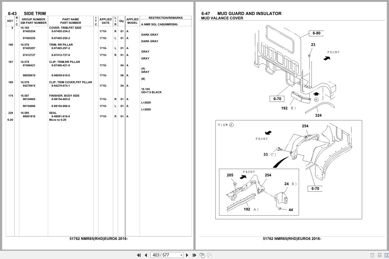 Isuzu Truck NMR85 RHD EURO6 2018 Parts Catalog 51762 (2)