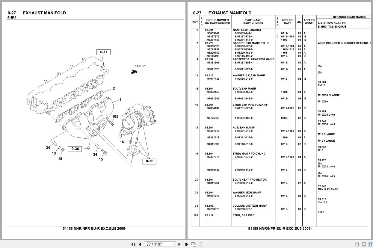 Isuzu Truck NNR NPR EU R EXC.EU5 2009 Parts Catalog 51158 (2)