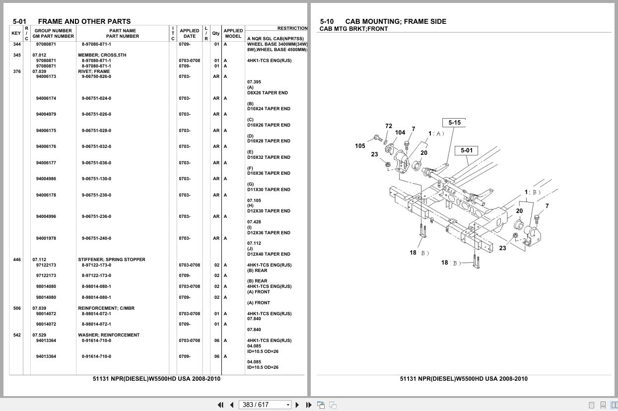 Isuzu Truck NPR DIESEL W5500HD USA 2008 2010 Parts Catalog 51131 (2)
