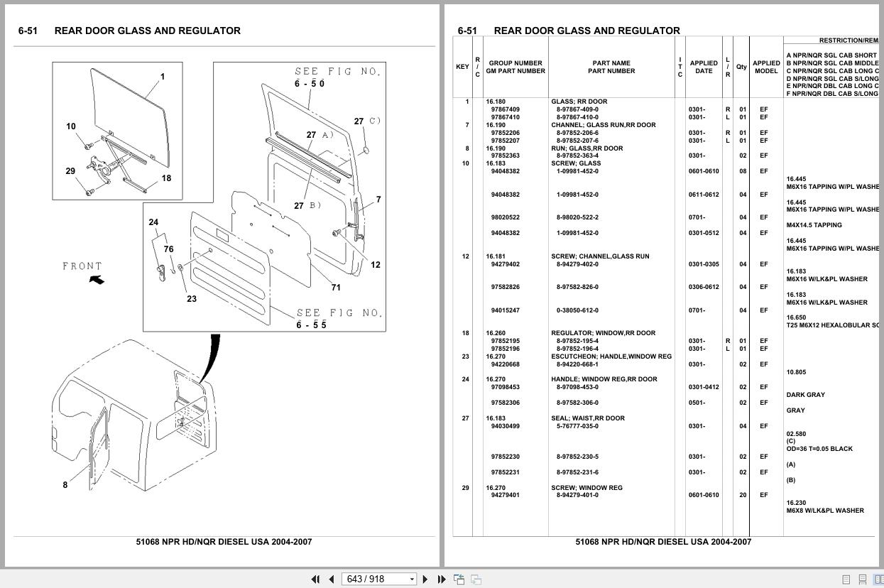 Isuzu Truck NPR HD NQR DIESEL USA 2004 2007 Parts Catalog 51068 (2)