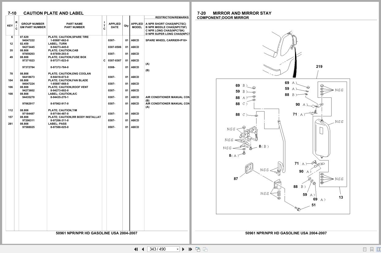 Isuzu Truck NPR NPR HD GASOLINE USA 2004 2007 Parts Catalog 50961 (2)