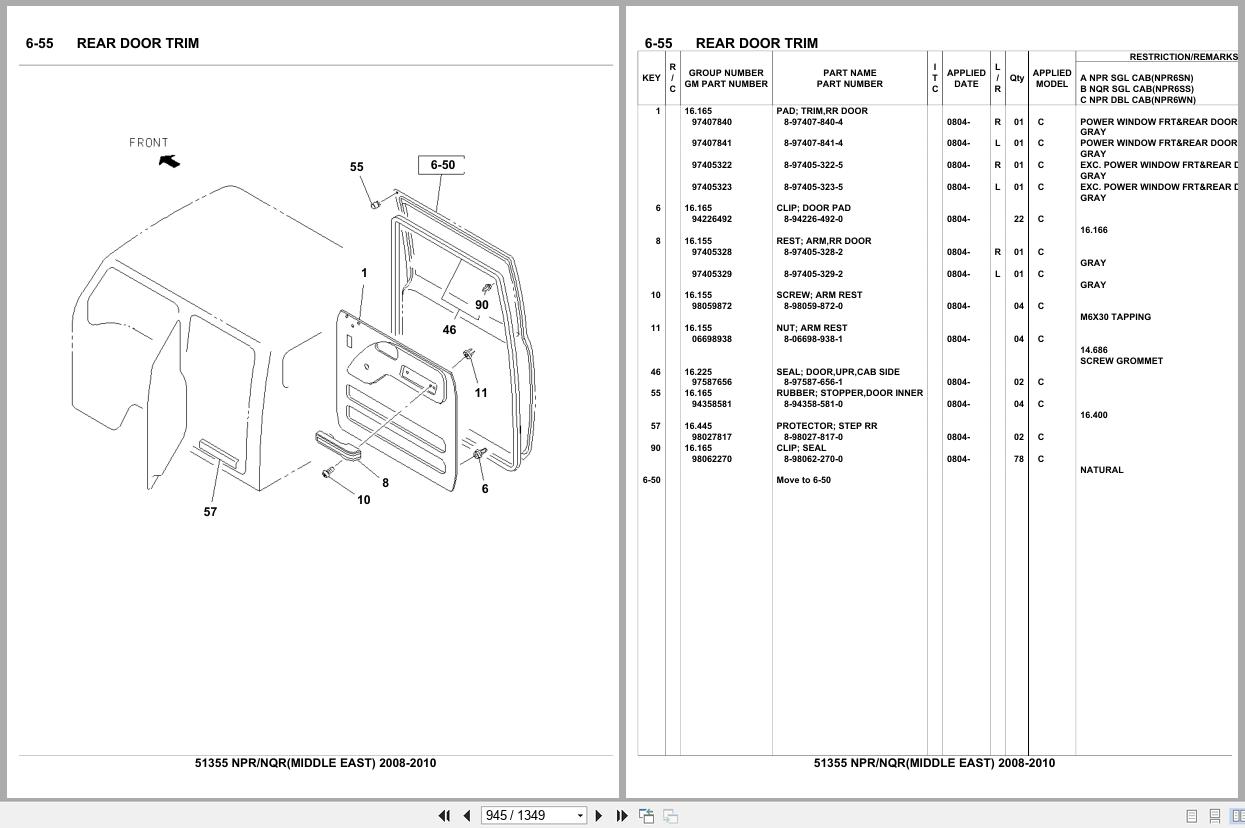 Isuzu Truck NPR NQR MIDDLE EAST 2008 2010 Parts Catalog 51355 (2)