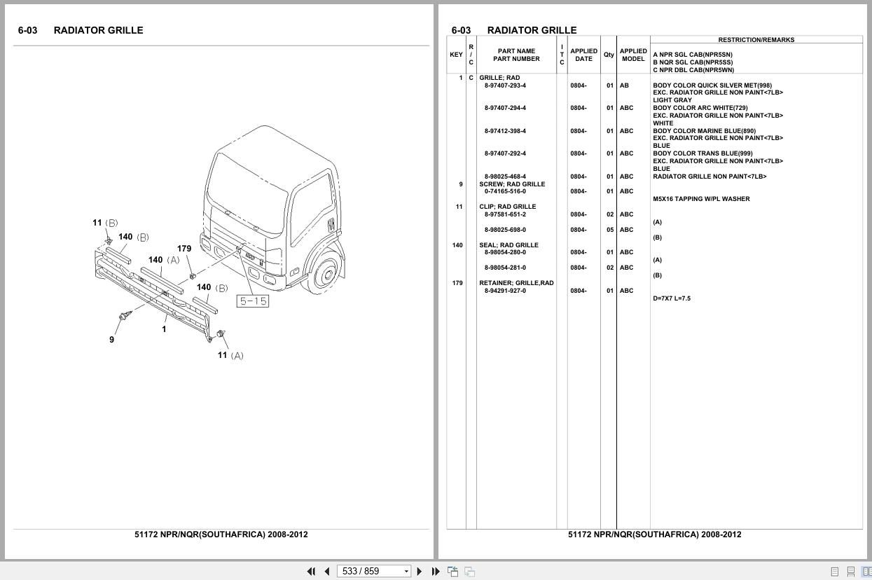 Isuzu Truck NPR NQR SOUTH AFRICA 2008 2012 Parts Catalog 51172 (2)