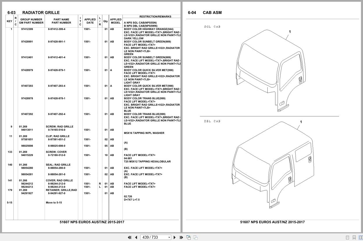 Isuzu Truck NPS EURO5 AUSTRALIA NEW ZEALAND 2015 2017 Parts Catalog 51607 (2)