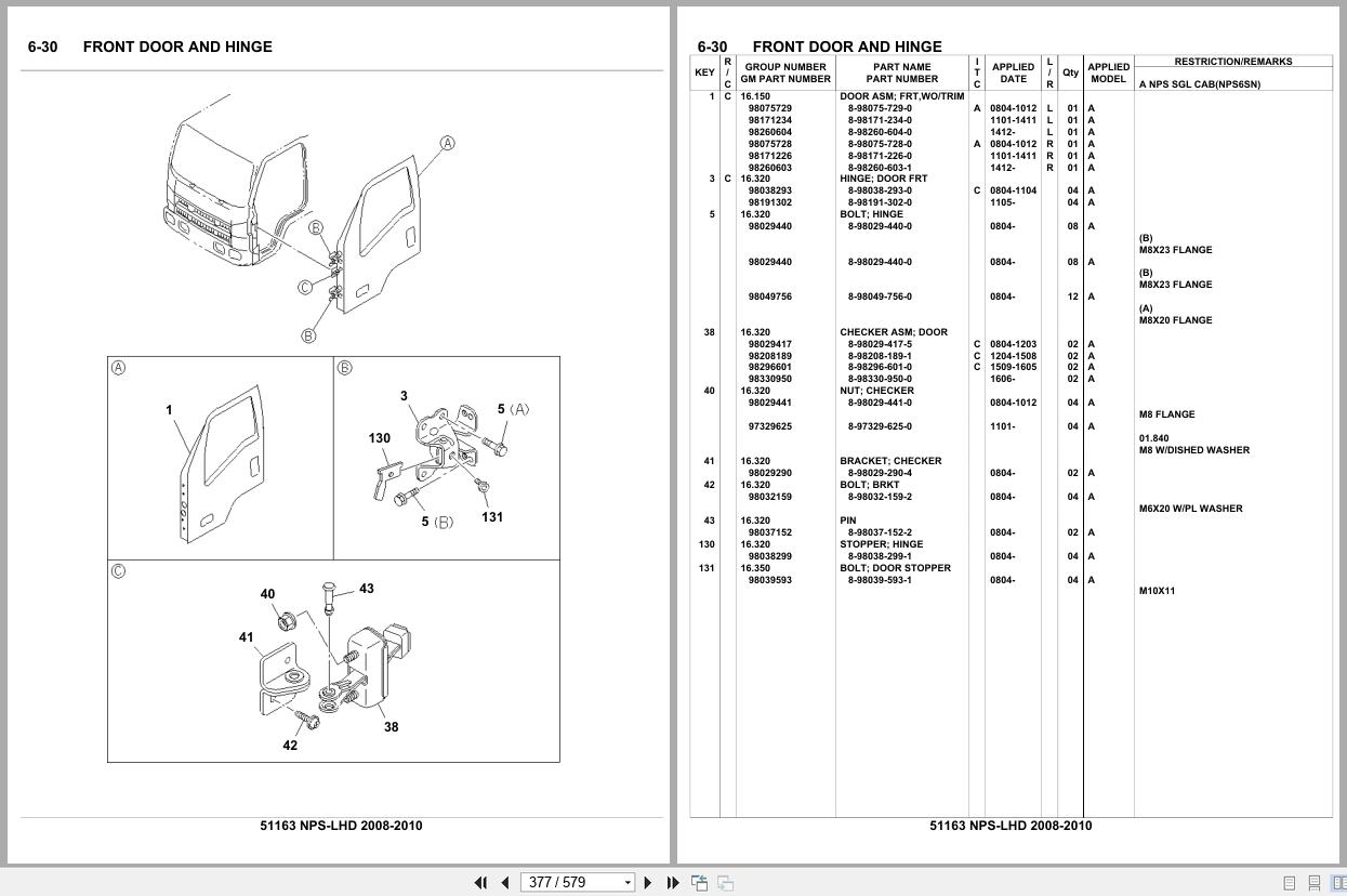 Isuzu Truck NPS LHD 2008 2010 Parts Catalog 51163 (2)