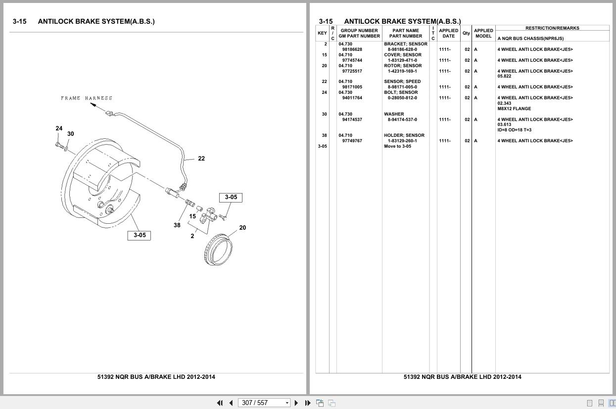 Isuzu Truck NQR BUS A BRAKE LHD 2012 2014 Parts Catalog 51392 (2)