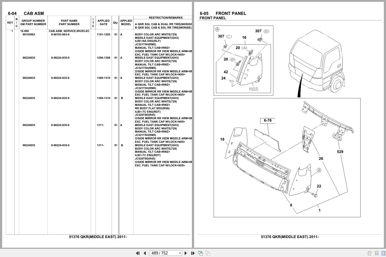 Isuzu Truck QKR MIDDLE EAST 2011 Parts Catalog 51376 (2)
