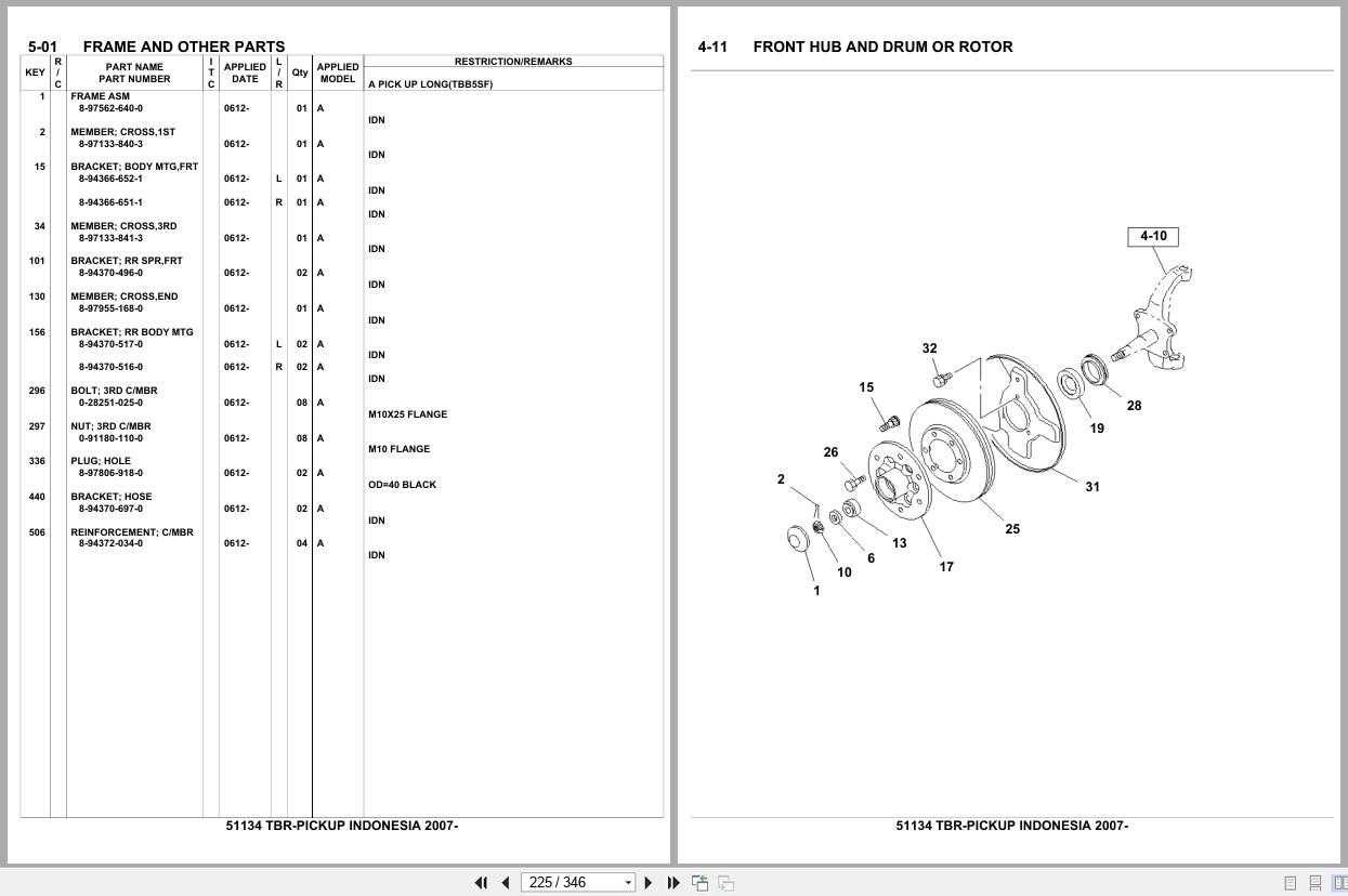 Isuzu Vehicle AUV TBR PICKUP INDONESIA 2007 Parts Catalog 51134 (2)