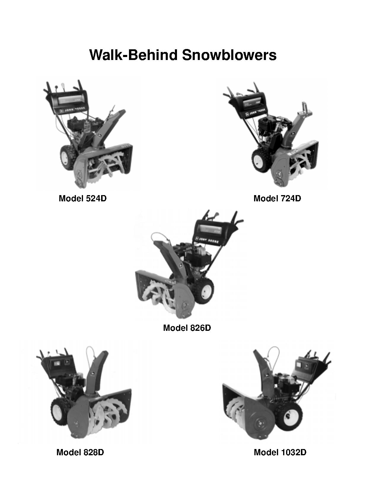 John Deere 1032D 524D 724D 826D 828D Walk Behind Snowblowers Technical Manual TM1612 (2)