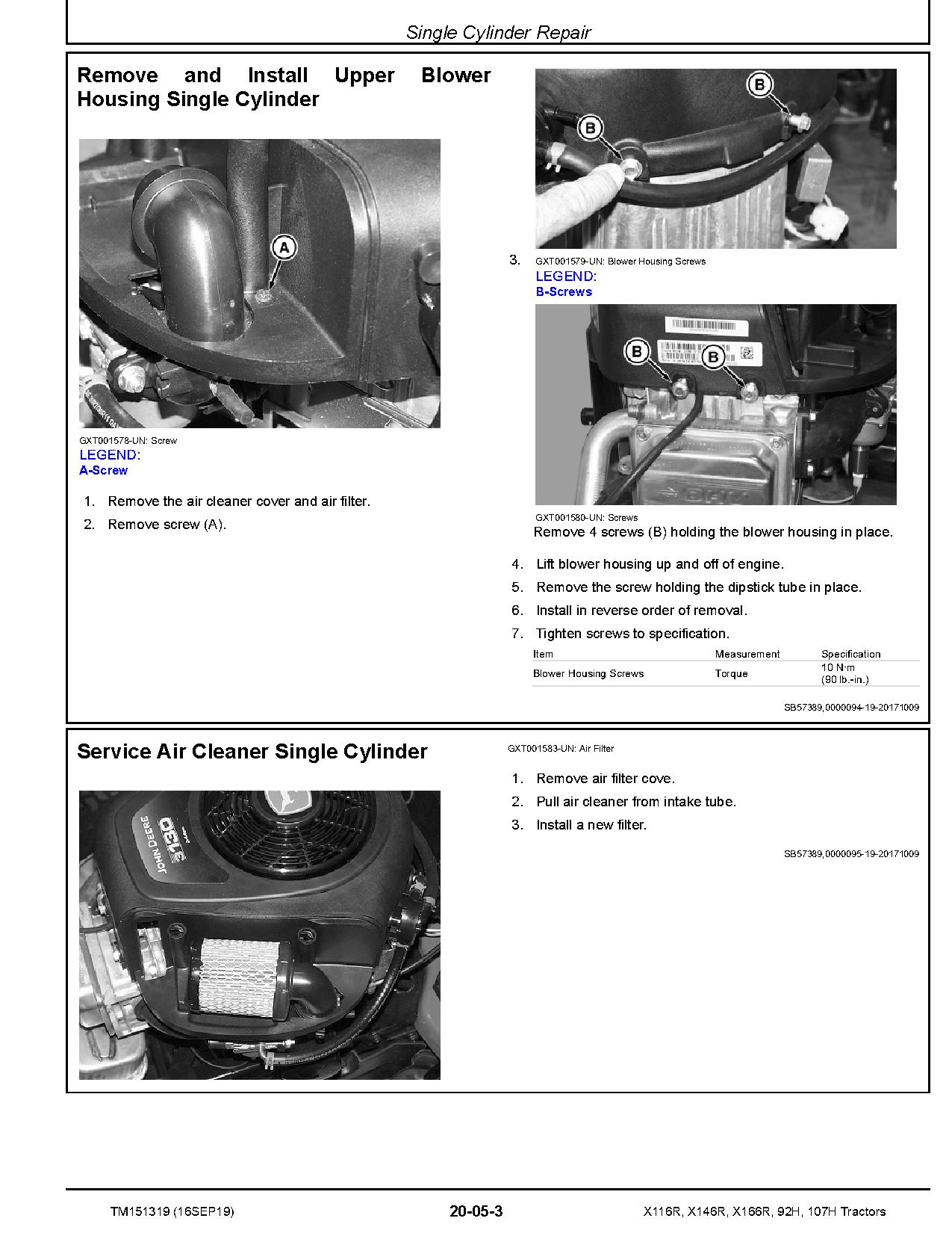 John Deere 107H 92H X116R X146R X166R Lawn Tractors Technical Manual TM151319 (2)