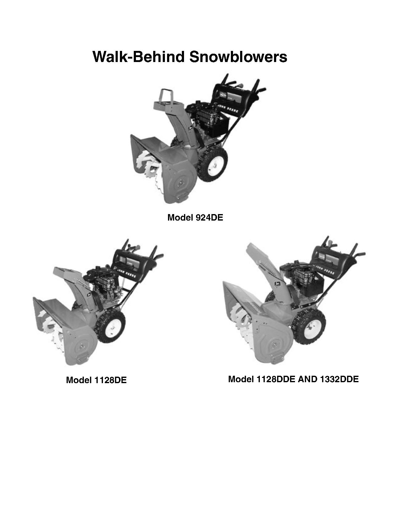 John Deere 1128DDE 1128DE 1332DDE 924DE Walk Behind Snowblowers Technical Manual TM1867 (2)
