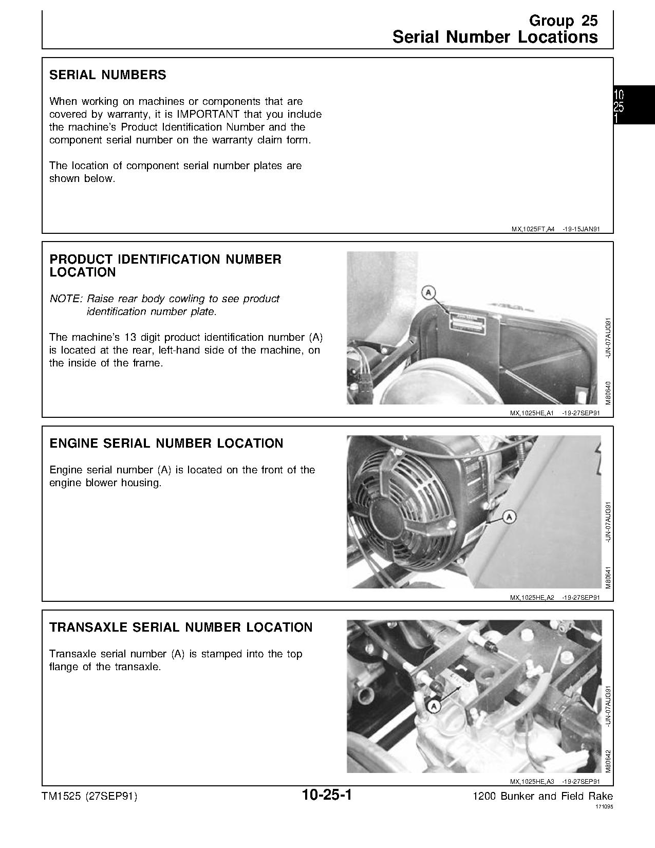 John Deere 1200 Bunker Field Rake Technical Manual TM1525 (2)