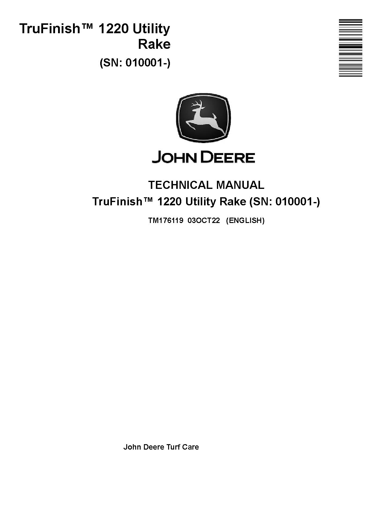 John Deere 1220 TruFinish Utility Rake Technical Manual TM176119 (1)