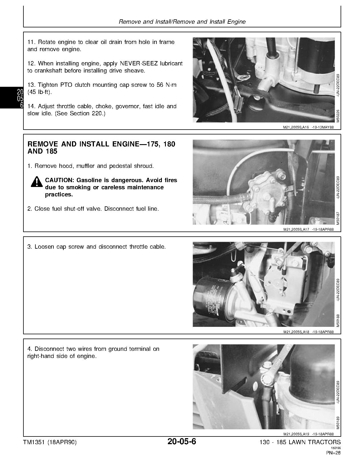 John Deere 130 160 165 175 180 185 Riding Lawn Tractors Technical Manual tm1351 (2)