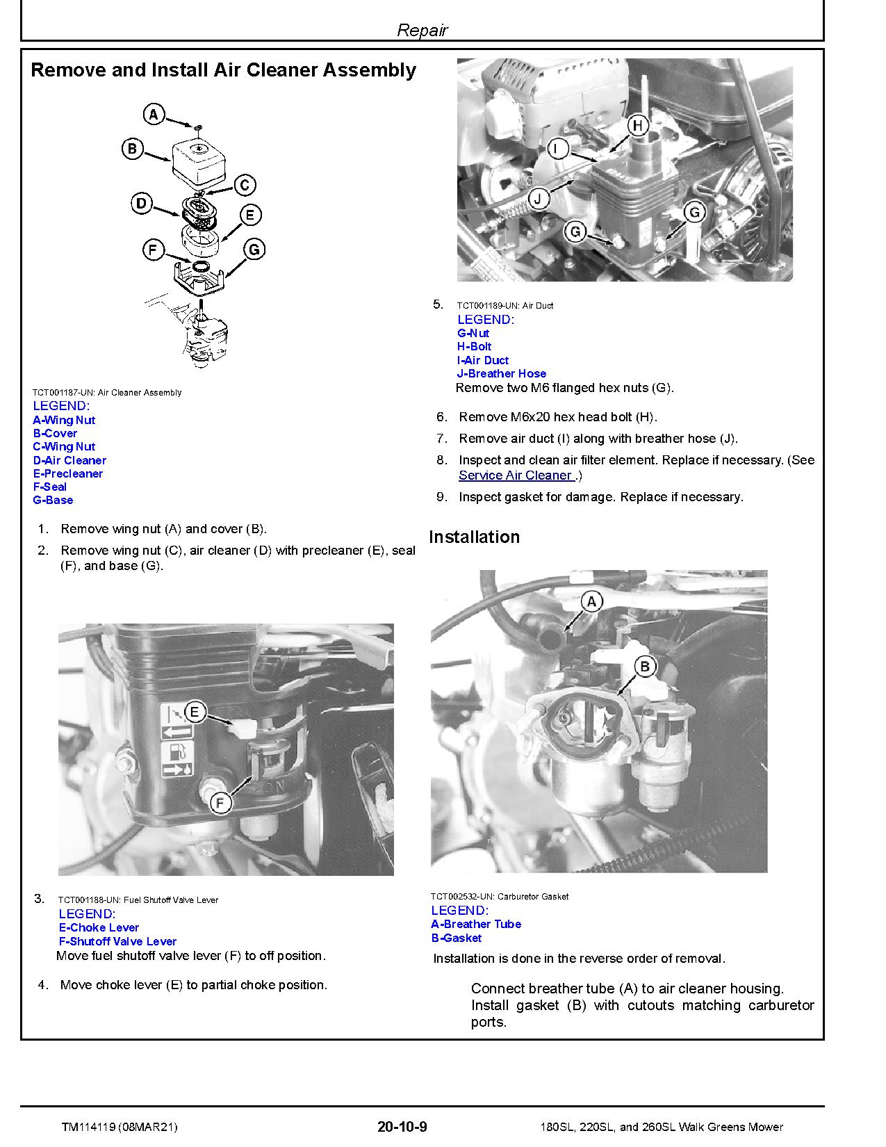 John Deere 180SL 220SL 260SL Walk Greens Mower Technical Manual TM114119 (2)