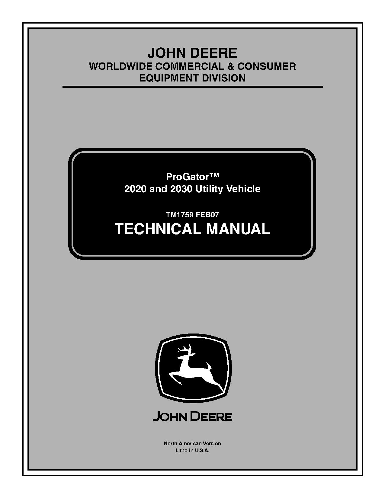 John Deere 2020 2030 ProGator Utility Vehicles Technical Manual TM1759 (1)