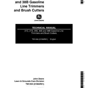 John Deere 21C 21S 25S 30S 38B Gasoline Line Trimmers Brush Cutters Technical Manual TM1494 (1)