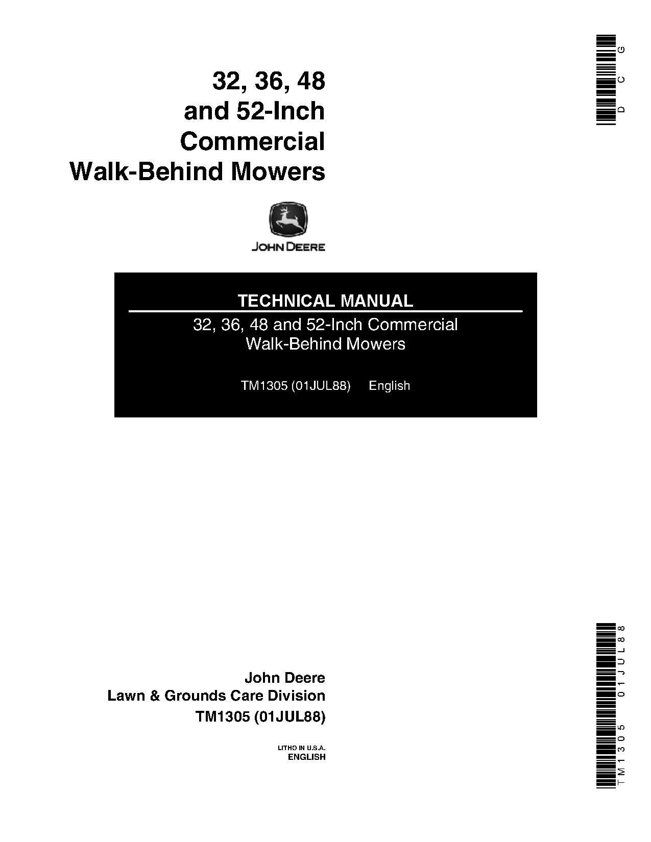 John Deere 32 Inch 36 Inch 48 Inch 52 Inch Commercial Walk Behind Mowers Technical Manual TM1305 (1)