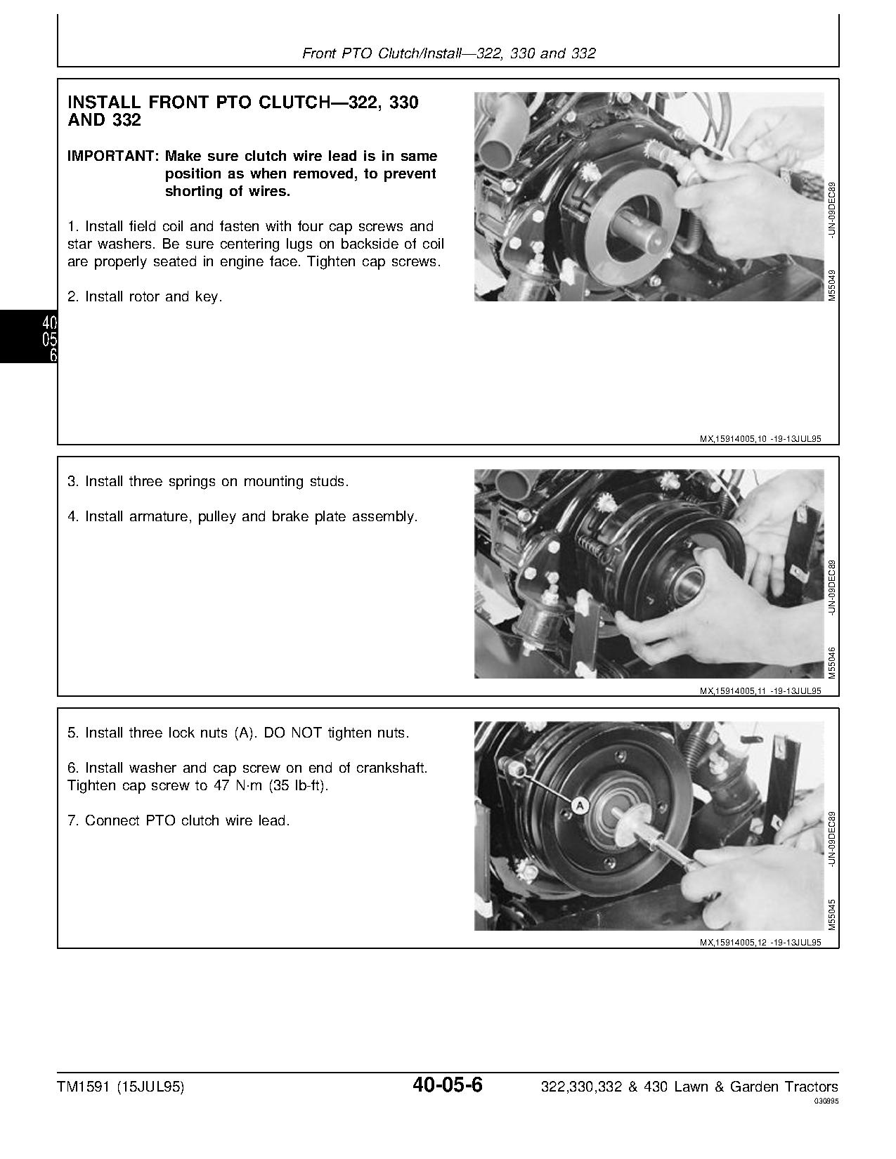 John Deere 322 330 332 430 Lawn Garden Tractors Technical Manual TM1591 (2)